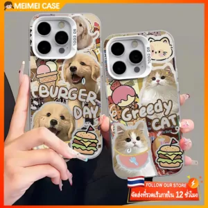 ใช้ได้กับVIVO Y17 Y20 Y50 Y51 Y30 Y22 Y91 Y21 Y15 Y16 Y02 Y1S V25 น่ารักเบอร์เกอร์แมวและสุนัข IMD กรณีโทรศัพท์พรีเมี่ยม