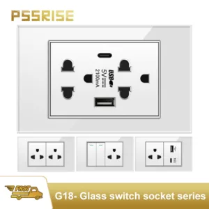 Pssrice [G18] 118 สีขาว 15A ฟิล์มกระจกนิรภัยแผงสวิตช์ 110V พร้อมการรับประกันแผงกระจกนิรภัย
