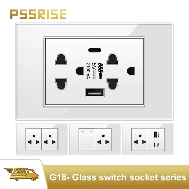 Pssrice [G18] 118 สีขาว 15A ฟิล์มกระจกนิรภัยแผงสวิตช์ 110V พร้อมการรับประกันแผงกระจกนิรภัย