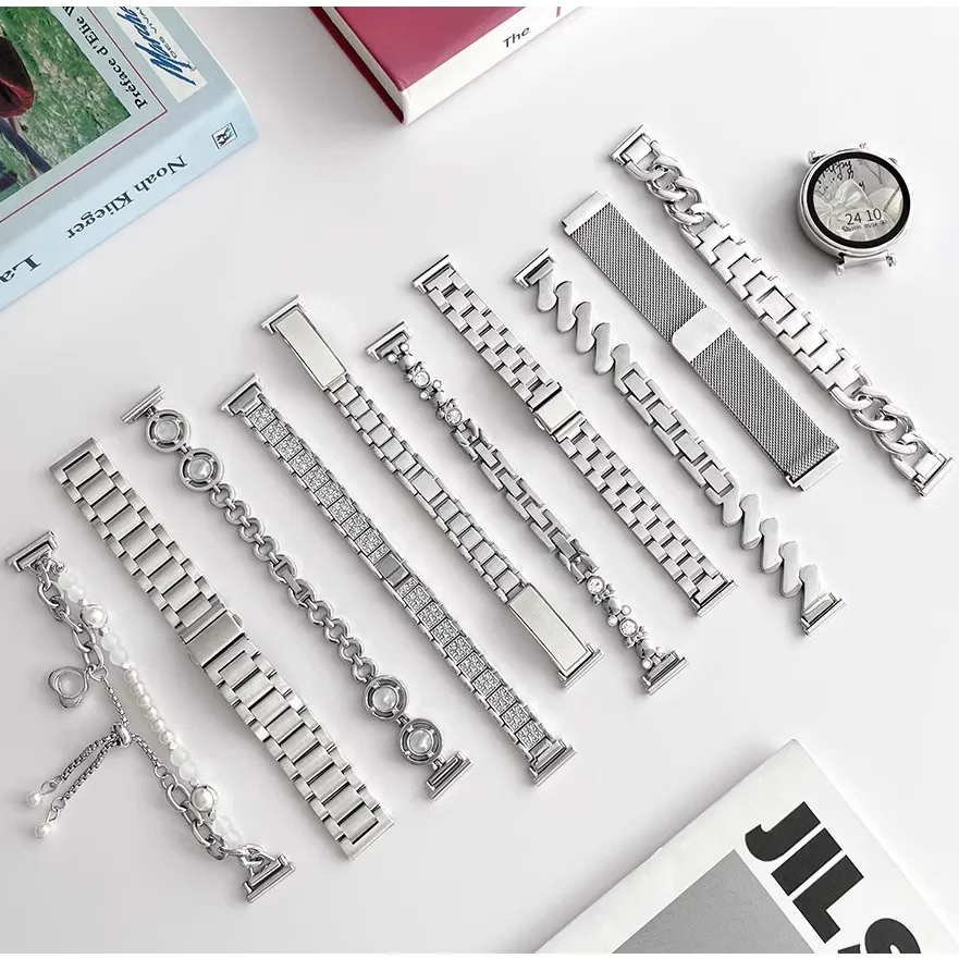 Silver Watch Strap 18mm 20mm 22mm Compatible For Huawei watch GT 5 สาย Huawei watch GT5 Pro Strap สาย huawei gt5 strap GT2/GT3/GT2E สายนาฬิกา Huawei watch GT 4 Strap Redmi watch 5 Lite สาย Redmi watch 5 Active Strap / Amazfit bip 5 Pro / Amazfit GTS3 สาย