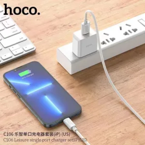 แท้100% ส่งไว รับประกัน1ปีเต็ม! HOCO C106 เซ็ทหัวชาร์จ 1USB + สายชาร์จ10.5W มีแผงวงจรกันกระแสไฟเกิน สำหรับ Micro/TC/ip