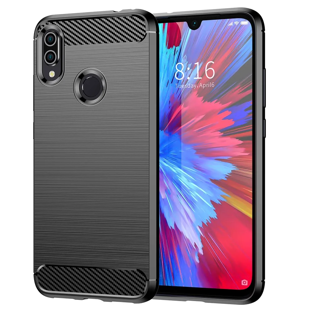 เหมาะสําหรับเคสโทรศัพท์มือถือ Redmi Note 7 Note 7 Pro/Note 7S รูปแบบคาร์บอนไฟเบอร์ฝาครอบป้องกันป้องกันการล่มสลายเคสซิลิโคน