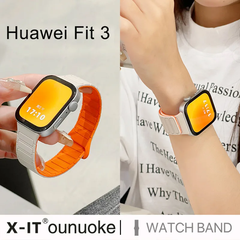 Magnetic Loop Watchband สําหรับ Huawei Watch Fit 3 สายซิลิโคนสร้อยข้อมือ Redplacement สายรัดข้อมือสําหรับ Huawei Fit3 อุปกรณ์เสริม