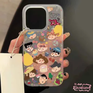 เคสไอโฟน 11 สำหรับ IPhone 13 15 14 12 Pro Max 7 14 8 15 Plus XR X XS MAX SE 2020 การ์ตูน เคส ชินจัง รูใหญ่เคลือบน้ำตาล