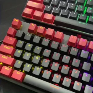 Pbt MATERIAL สีแดงและสีดํา 104 KEYCAPS