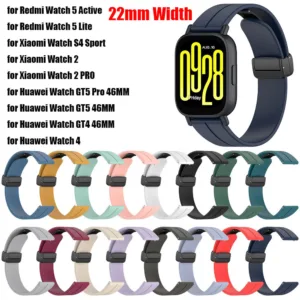 22mm สายซิลิโคนแม่เหล็กสําหรับ Redmi Watch 5 Active Lite Xiaomi นาฬิกา S4 กีฬาเปลี่ยนสายนาฬิกาสําหรับ Huawei นาฬิกา GT5 Pro GT4 46 มม.อุปกรณ์เสริม