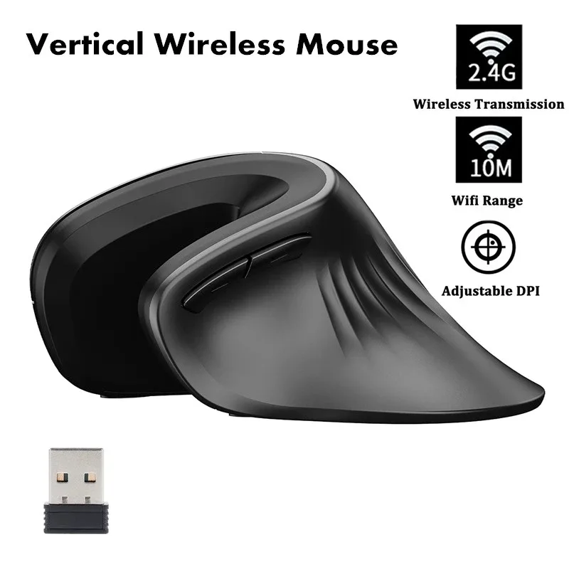 เมาส์ไร้สายแนวตั้ง 2.4G Ergonomic Slient เม้าส์ DPI ปรับได้ 6 ปุ่มเมาส์สําหรับเล่นเกมสําหรับ PC แล็ปท็อปเดสก์ท็อปโน้ตบุ๊ค