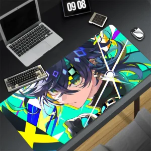 Genshin Impact Kinich แล็ปท็อป Cool Gaming ขยายแผ่นรองเม้าส์เกม PC สีเขียว Gamer ตู้คีย์บอร์ดพรม XXL อะนิเมะ Mousepad