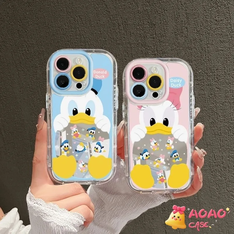 เคสไอโฟน 16 สำหรับ iPhone 11 13 15 16 14 12 Pro Max 7 16 8 Plus XR XS X Max การ์ตูนน่ารักโดนัลด์เป็ดเป็ดทำผ้าคลุมกระจกปก