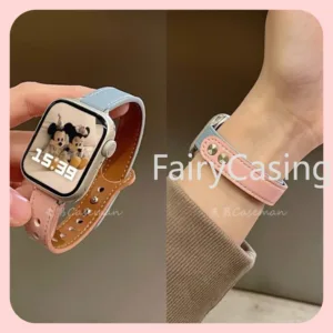 Newst Slim Two tone สีสายหนังสําหรับ Apple Watch 46MM Series 10 Ultra 2 49 มม.44 มม.40 มม.41 มม.42 มม.38 มม.44 มม.สร้อยข้อมือสําหรับ iwatch 8 45 มม.Ultra Series 9 7 se 3 4 6