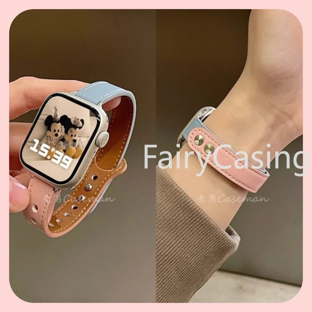 Newst Slim Two tone สีสายหนังสําหรับ Apple Watch 46MM Series 10 Ultra 2 49 มม.44 มม.40 มม.41 มม.42 มม.38 มม.44 มม.สร้อยข้อมือสําหรับ iwatch 8 45 มม.Ultra Series 9 7 se 3 4 6