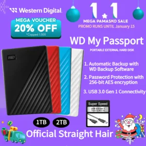 Western Digital WD ฮาร์ดไดรฟ์ภายนอก 1TB /2TB USB 3.0 ฮาร์ดไดรฟ์แบบพกพาฮาร์ดดิสก์ภายนอกฮาร์ดดิสก์ hdd