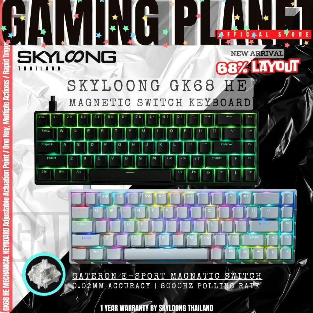 คีย์บอร์ด SKYLOONG GK68 HE Gateron Magnetic Switch PBT keycaps Rapid Trigger snaptap SOCD