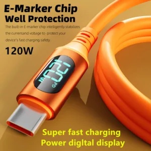 120W 6A USB to Type C Type-C T0 C สายเคเบิลข้อมูลดิจิตอลจอแสดงผล QC PD Fast Charger สายเคเบิลข้อมูลสำหรับ Apple Huawei