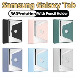 เคสฝาพับ Samsung Tab case S6 lite Galaxy Tab S7 S8 S9 Galaxy Tab S8+/S7+ /S9+ S10+ S7FE S9FE+ A8/A9/A9PLUS A7lite 360° เรือนหมุนได้ วัสดุอะคริลิ เคส Galaxy หลังโปร่งใส ซัมซุง เคสอัจฉริยะ