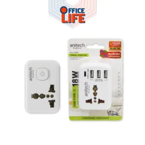 Anitech (แอนิเทค) อแดปเตอร์ 1ช่อง 3USB 1USB-C รุ่น H108UC / รุ่น H109 หัวแปลงปลั๊ก สามารถใช้ต่างประเทศได้ ( 1 ชิ้น )