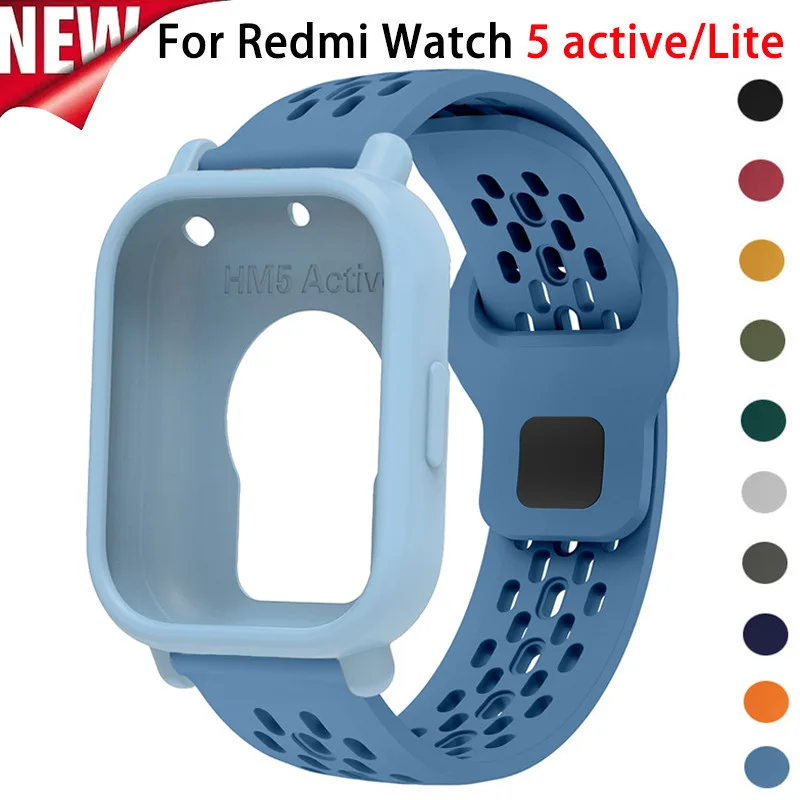 สายรัดซิลิโคน + กรณีป้องกันสําหรับ Redmi Watch 5 Active/Lite Repacement สร้อยข้อมือเข็มขัดสมาร์ท Watchband เปลือกป้องกันฝาครอบ Correa Band Accesorios