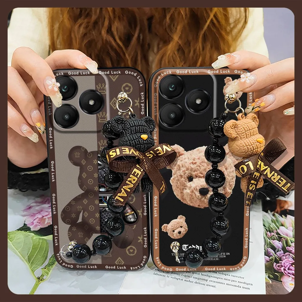 Anti-knock phone case Phone Case For Wiko T20 Dirt-resistant silicone Black pearl pendant Waterproof soft case Bear bracelet