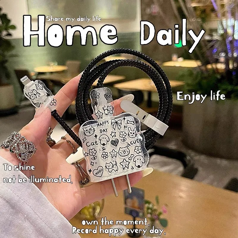 พร้อมส่ง ชุดถนอมสายชาร์จ ลายขอบหยักหมา สำหรับ 18w 20w