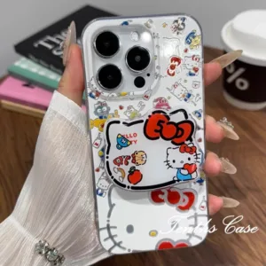 ใช้งานร่วมกับสําหรับiphone 16 15 14 13 12 11 Pro Max Plus X XR Xs Max 7Plus 8Plus SE 2020 สวยKitty Silver Featherเนื้อเคสโทรศัพท์ปกอ่อน