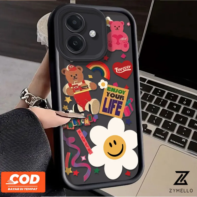 กรณี OPPO Reno12 F 5G Reno 12 5G Reno12 Pro 5G Reno 11 5G Reno 11 Pro 5G Reno 10 5G Reno 10 Pro 5G Reno 8T 5G Reno 8T 4G Reno 8Z 5G Reno 7Z 5G Reno7 Reno8 Reno4 C53 Reno5 realme C65 C61 C55หมายเหตุ50หมายเหตุ60สติกเกอร์การ์ตูนดอกไม้หมีซิลิโคนโพธิ์