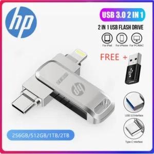 Hp 1TB 2TB USB-C แฟลชไดรฟ์ 2 in 1 OTG USB แฟลชไดรฟ์ Pendrive สําหรับ iPhone16/15/14/13/12/11/X/8/7/6 Android PC