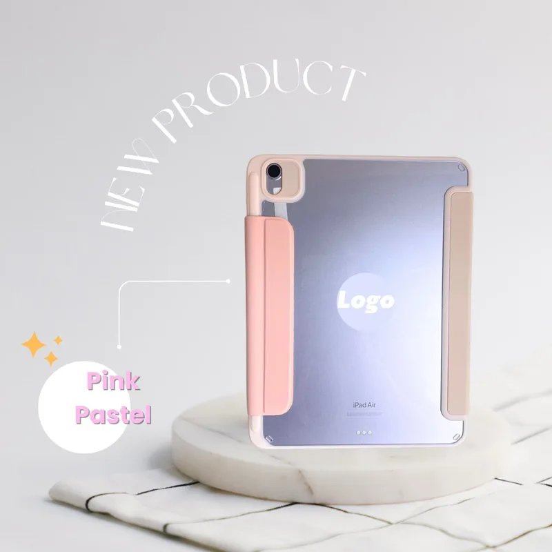 เคสไอแพด-3พับขอบใส/ขอบสี (หลังใส)-หลังแข็ง  มีแม่เหล็กปกรัด สามารถพักปากกา Gen7-8-9-Air3-Pro10.5-Air4/5/6(11”)-Pro11
