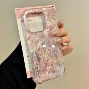 ใหม่สีชมพูดอกไม้ไฟปราสาทรูปแบบเลเซอร์glacierรูปแบบเคสโทรศัพท์anti-fallสําหรับiphone 16 Promax 15 Promax 11 12 13 Mini 14plus 11 Pro Max X XS XR XS Max 78 7Plus