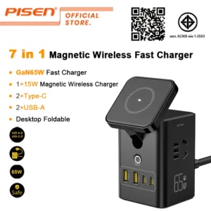 PISEN 7 in 1 Type C Charger GaN65W Fast Charger All in one Charger Magnetic Wireless Charger