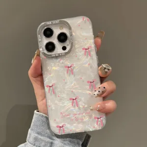 kiddy ส่งจากไทย เคสไอโฟน เคสโบว์สีเงินสีใสกากเพชร สำหรับรุ่นไอโฟน 16 7P 16PRO x xr xsmax 11 14 12 13 15 Pro max 16 Pro