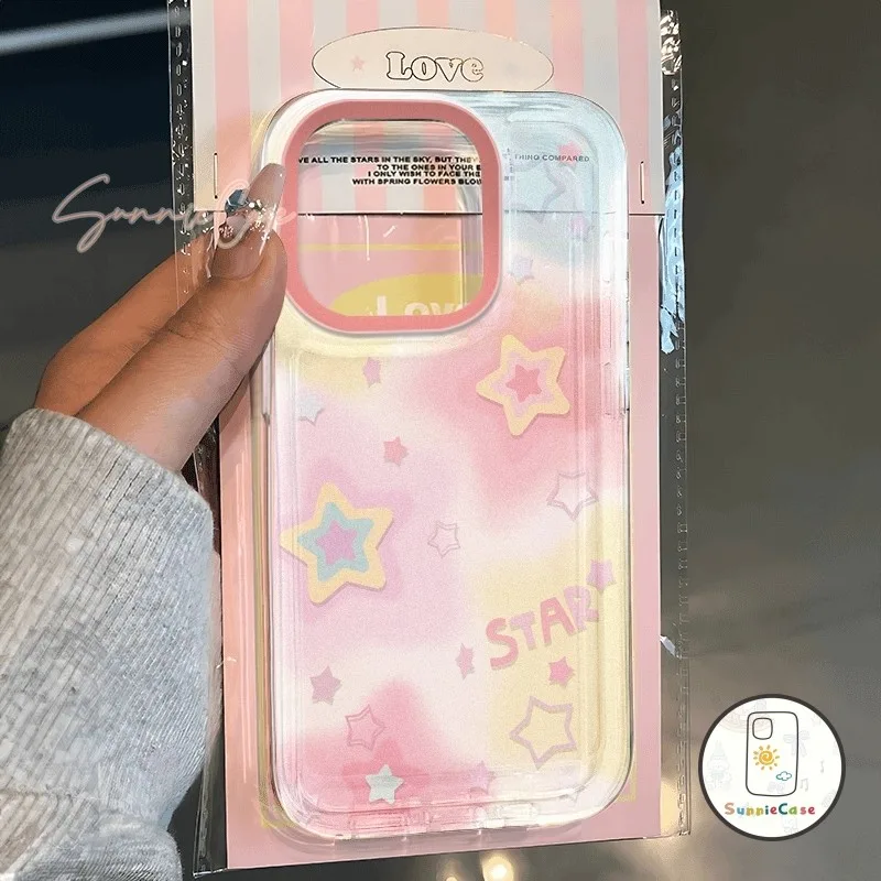 เรียบง่าย เคสไอโฟน7Plus 15 ดาว สำหรับ IPhone 14 13 12 11 15 16 Pro Max XR XS X 7Plus 8Plus Max 7 8 Plus SE โปร่งใส เคส