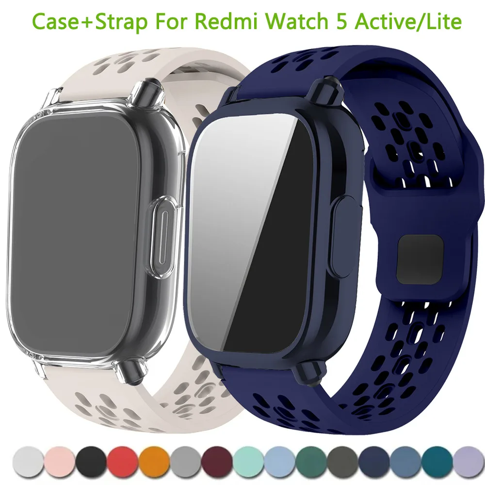 กรณี + สายซิลิโคนสําหรับ Xiaomi Redmi Watch 5 active/5 Lite คลุมทั้งหมดป้องกันหน้าจอ TPU Soft Shell และ Breathable Sport Band