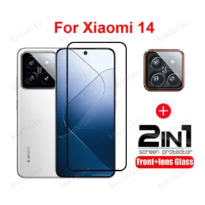 Xiaomi 14 กระจกนิรภัย 2 in 1 ป้องกันหน้าจอสําหรับ Xiaomi Mi 14 Pro 13 12 Redmi 13C 12C 10C 10A 10 หมายเหตุ 13 Pro + POCO C65 C40 X5 Pro 5G กระจกนิรภัยพร้อมกล้องกระจก Protector