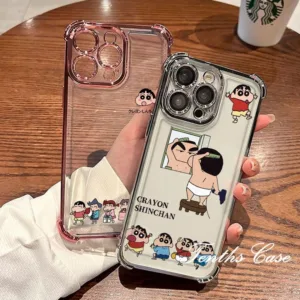 ใช้งานร่วมกับสําหรับiphone 16 15 11 12 13 14 Pro Max Xr X Xs Max 7 8 Plus SE 2020 การ์ตูนเพื่อนCrayonสี่มุมAnti-Dropชุบเคสโทรศัพท์ปกอ่อน