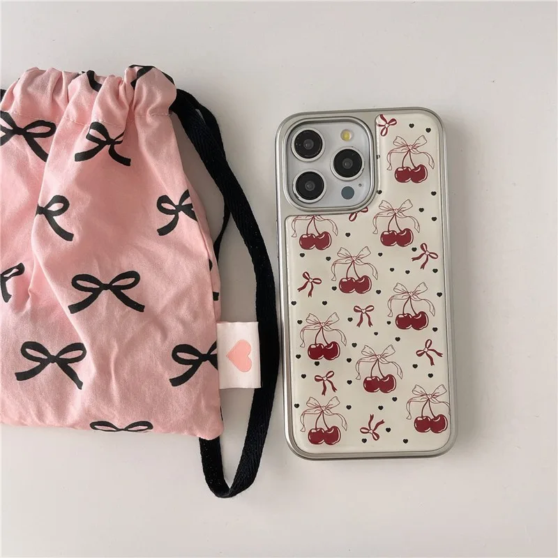 เคสโทรศัพท์ iPhone 16 Pro max 15 Pro max ขอบชุบไฟฟ้า เคสโทรศัพท์วัสดุกาวลายเชอร์รี่