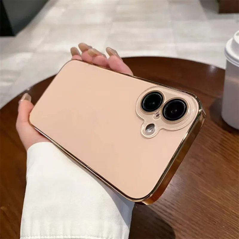 Ag Matte Glass ฟิล์มเลนส์กล้อง Desert Gold ชุบโลโก้เคสโทรศัพท์สําหรับ iPhone 16 Pro Max 11 12 13 14 15 Pro Max 14 15 16 Plus ปลอกเต็ม Hard PC กันกระแทกปกหลัง