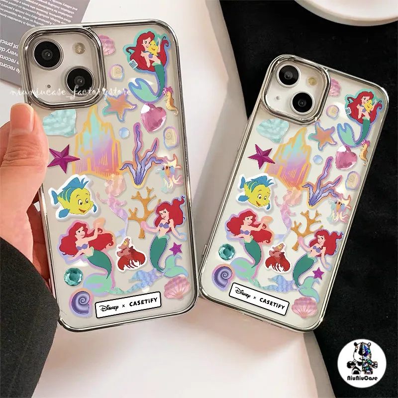 เคสไอโฟน11 รูปแบบเจ้าหญิงเงือก For iPhone 11 12 Pro 13 14 15 16 Pro max X 7Plus 8P XR XS Max SE เคส หรูหราชุบเคสโทรศัพท์