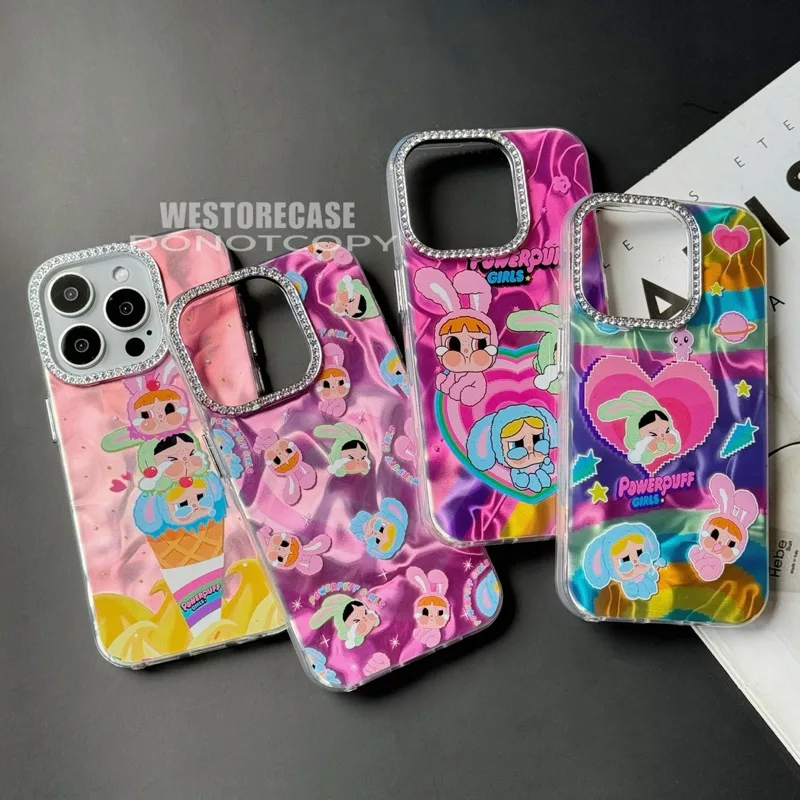 เคสโฮโลแกรมการ์ตูนคายเบบี้ ขอบกล้องแบบเพชรสำหรับรุ่นไอโฟน11-16ProMax