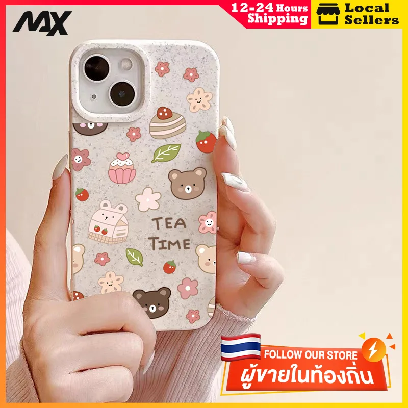 เคสไอโฟน13 เคสโทรศัพท์มือถือแบบนิ่ม กันกระแทก หมีสตรอเบอร์รี่ for IPhone 13 7Plus 14 12 11 Pro MAX 8 6 7 6S Plus X XR XS