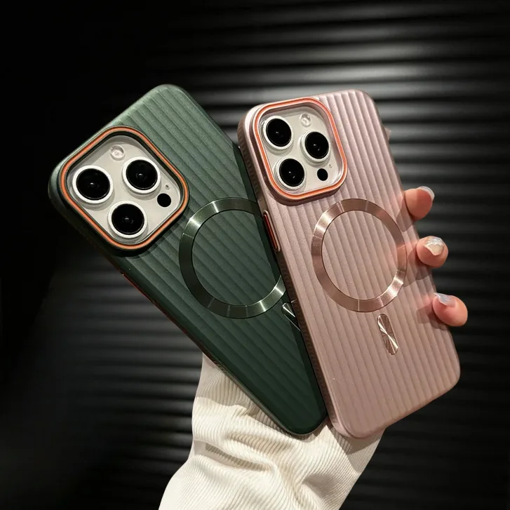 【Corrugated stripes/Matte Pc hard case/Green】เคส compatible for iPhone 12 13 14 15 pro max case