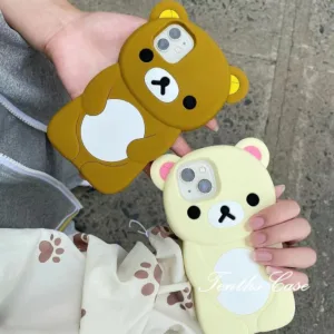 ใช้งานร่วมกับสําหรับ IPhone 11 15 14 13 12 Pro Max 3D หมีน่ารัก Rilakkuma เคสโทรศัพท์ซิลิโคนปกอ่อน