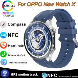 นาฬิกาใหม่ X สมาร์ทวอท์ช Mans AMOLED 466*466 หน้าจอ HD BT Call นาฬิกาผู้ชายเข็มทิศ GPS NFC Heart rate Smartwatch 2024 ใหม่สําหรับ OPPO