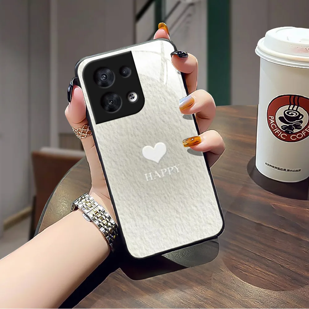 หัวใจสีขาว เคส กระจก OPPO reno 8 7z 8z 7 pro 7 6z 5 5z 5f 6 4F 3 2Z 2F Realme V13 C35 7 pro h3f1925
