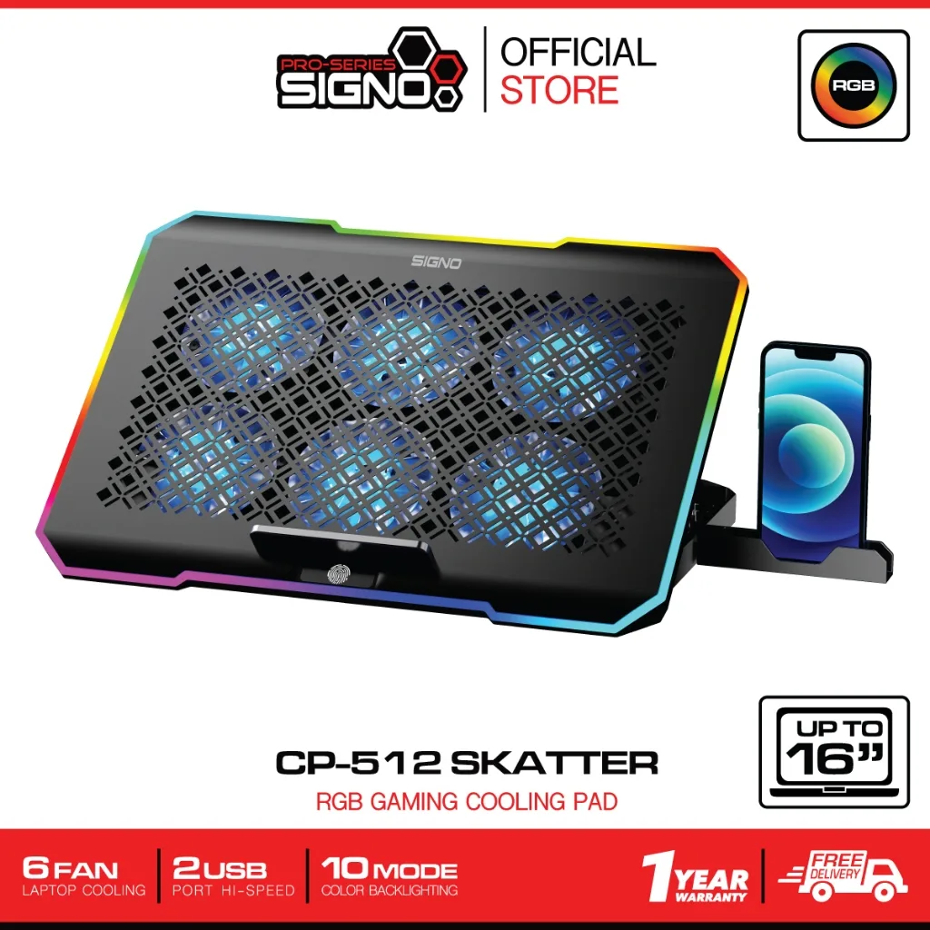 SIGNO RGB Gaming Cooling Pad SKATTER รุ่น CP-512 (พัดลมระบายความร้อนโน๊ตบุ๊ค)