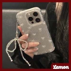 โบว์ขนาดเล็กโปร่งใส Glitter Soft Shell พร้อมโซ่สําหรับเคส iphone 15 15promax 14promax 13pro 13promax 11 12promax