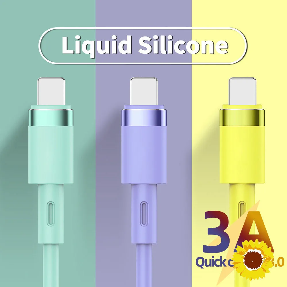 สายเคเบิลข้อมูลของเหลวสีสันสดใส 3A รองรับการชาร์จอย่างรวดเร็ว TypeC/iphone/Android ยาว 1 เมตร กันฝุ่นและป้องกันการโค้งงอ