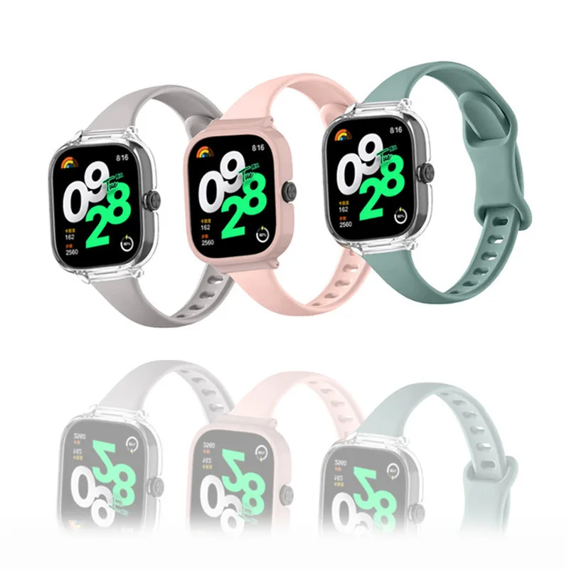 กล่องป้องกันกลวงสำหรับ Xiaomi Redmi Watch 4 สมาร์ทวง Redmi 4 นาฬิกาทดแทนอุปกรณ์เสริม + สายซิลิโคนนุ่มบางเฉียบ