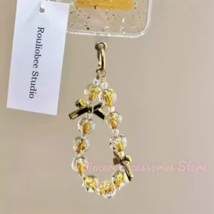 โบว์คริสตัลสีทองเชือกเส้นเล็กโทรศัพท์มือถือเหมาะสําหรับเคสโทรศัพท์ทั้งหมดกระเป๋าจี้ที่สวยหรูอุปกรณ์ความมั่งคั่ง