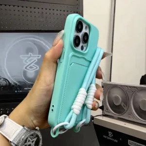 【Silicone soft card case/Cyan】เคส compatible for iphone 11 12 13 14 15 pro max case