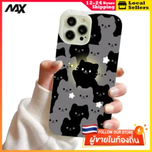 เคสไอโฟน13 กรณีเชลล์รูปแบบกระดาษแข็ง ลูกแมวเรืองแสง for IPhone 13 15 7Plus 14 12 11 Pro MAX 8 6 7 6S Plus X XR XS